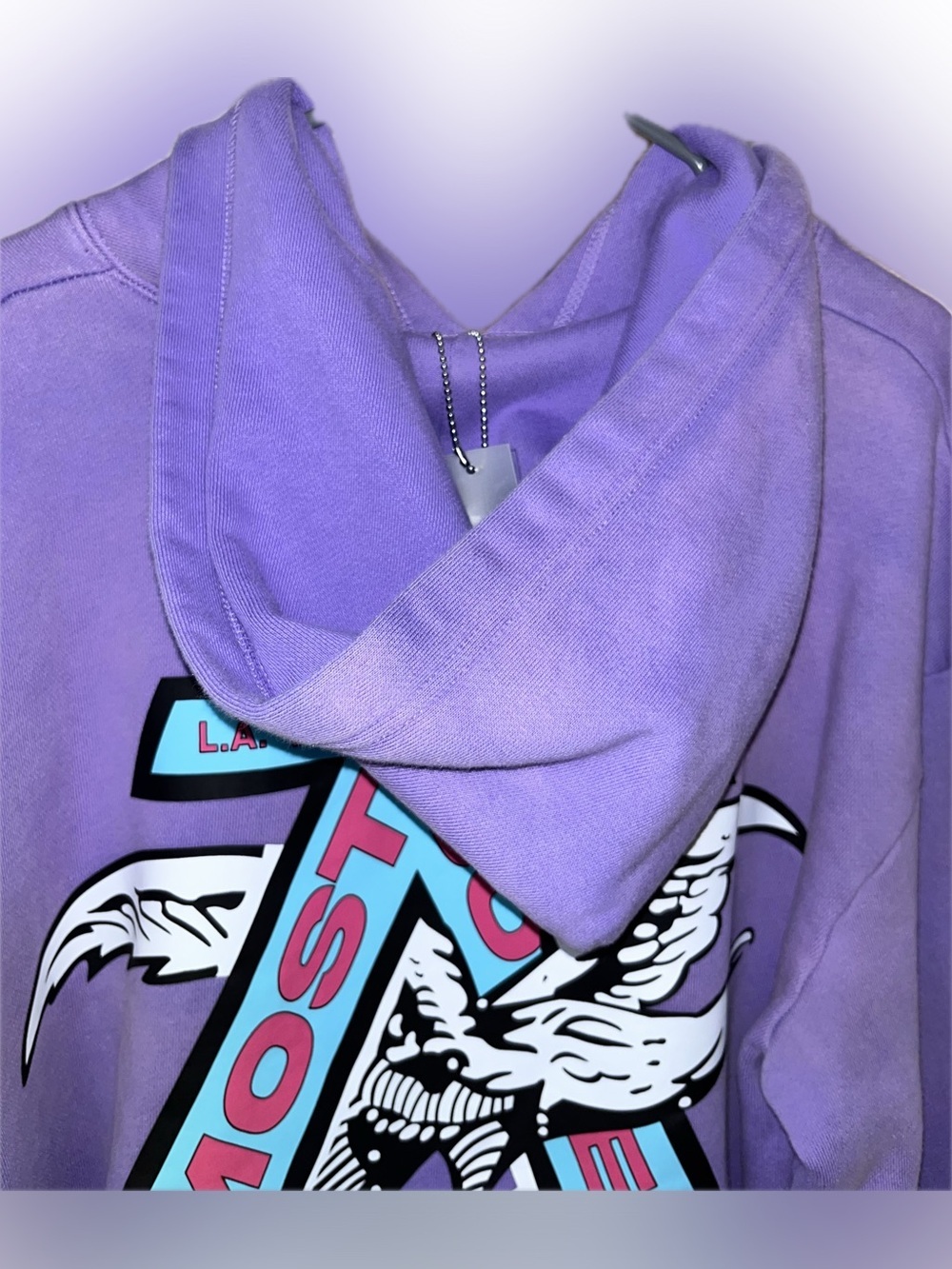 Nwt ALMOST SOMEDAY streetwear Graphic Logo Hoodie Purple XL oversized Pullover